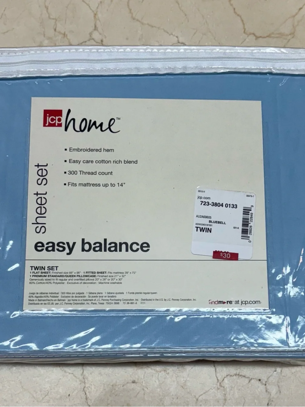 jcpenney Home Easy Balance Light Blue Twin Sheet Set with Embroidered Hem